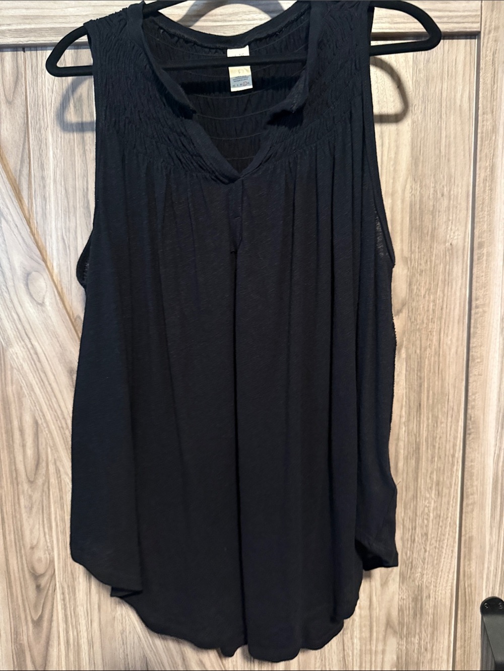 Free People We The Free Black Sleeveless Smocked Yoke Tank